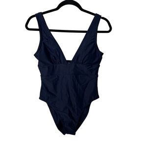 Quince Women’s Deep V-Neck Padded One Piece Navy Swimsuit Sz M NWOT